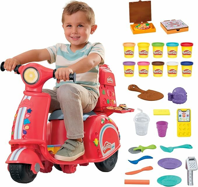 Play-Doh Pizza Delivery Scooter Playset, Large Ride-On Play Food Preschool Toys, Toy Pizza Set for Kids, Arts &amp;amp;amp; Crafts for Boys &amp;amp;amp; Girls